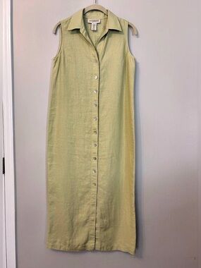 easyspirit Linen Maxi Button Front Dress Green Womens Size 6